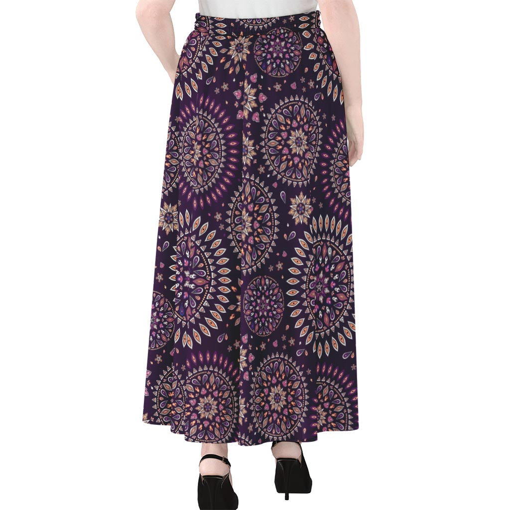 Purple Bohemian Mandala Pattern Print Chiffon Maxi Skirt