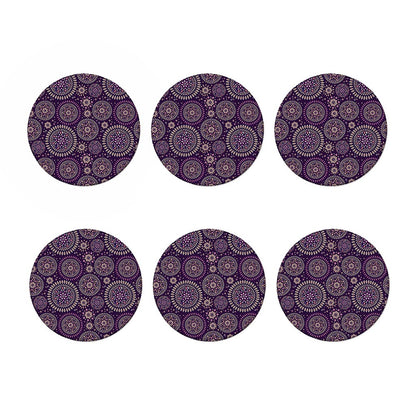 Purple Bohemian Mandala Pattern Print Coaster Set