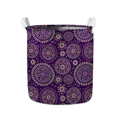 Purple Bohemian Mandala Pattern Print Collapsible Laundry Basket
