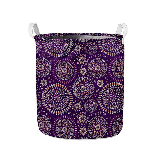 Purple Bohemian Mandala Pattern Print Collapsible Laundry Basket