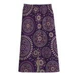 Purple Bohemian Mandala Pattern Print Cotton Front Slit Maxi Skirt