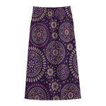 Purple Bohemian Mandala Pattern Print Cotton Front Slit Maxi Skirt