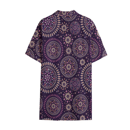 Purple Bohemian Mandala Pattern Print Cotton Hawaiian Shirt