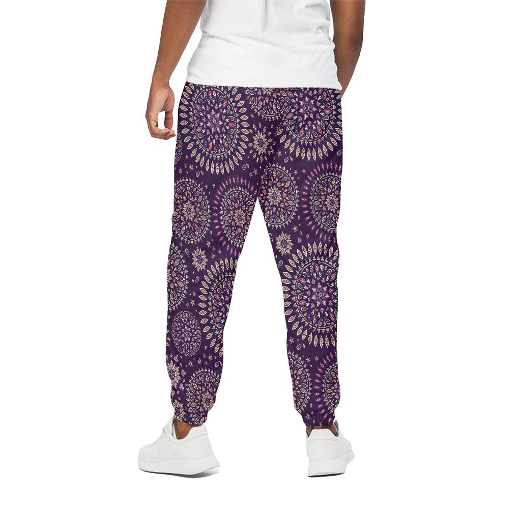 Purple Bohemian Mandala Pattern Print Cotton Pants