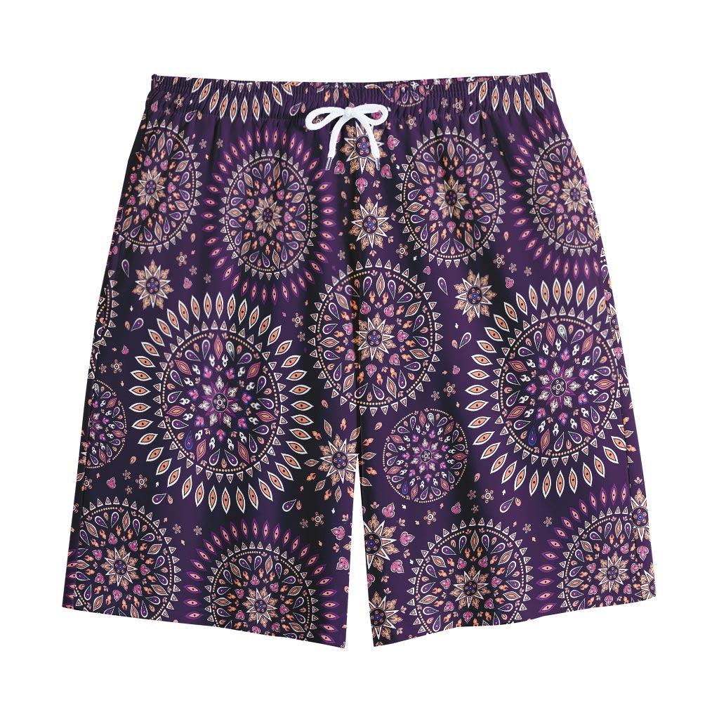 Purple Bohemian Mandala Pattern Print Cotton Shorts