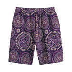 Purple Bohemian Mandala Pattern Print Cotton Shorts