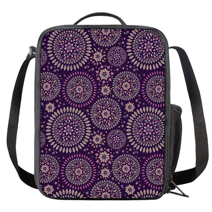 Purple Bohemian Mandala Pattern Print Crossbody Lunch Bag