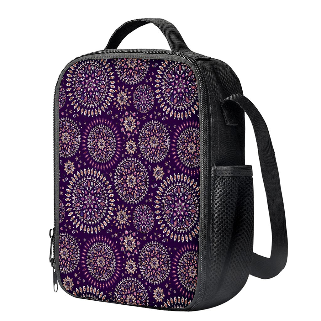 Purple Bohemian Mandala Pattern Print Crossbody Lunch Bag