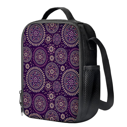 Purple Bohemian Mandala Pattern Print Crossbody Lunch Bag