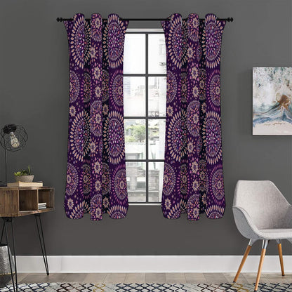 Purple Bohemian Mandala Pattern Print Curtain