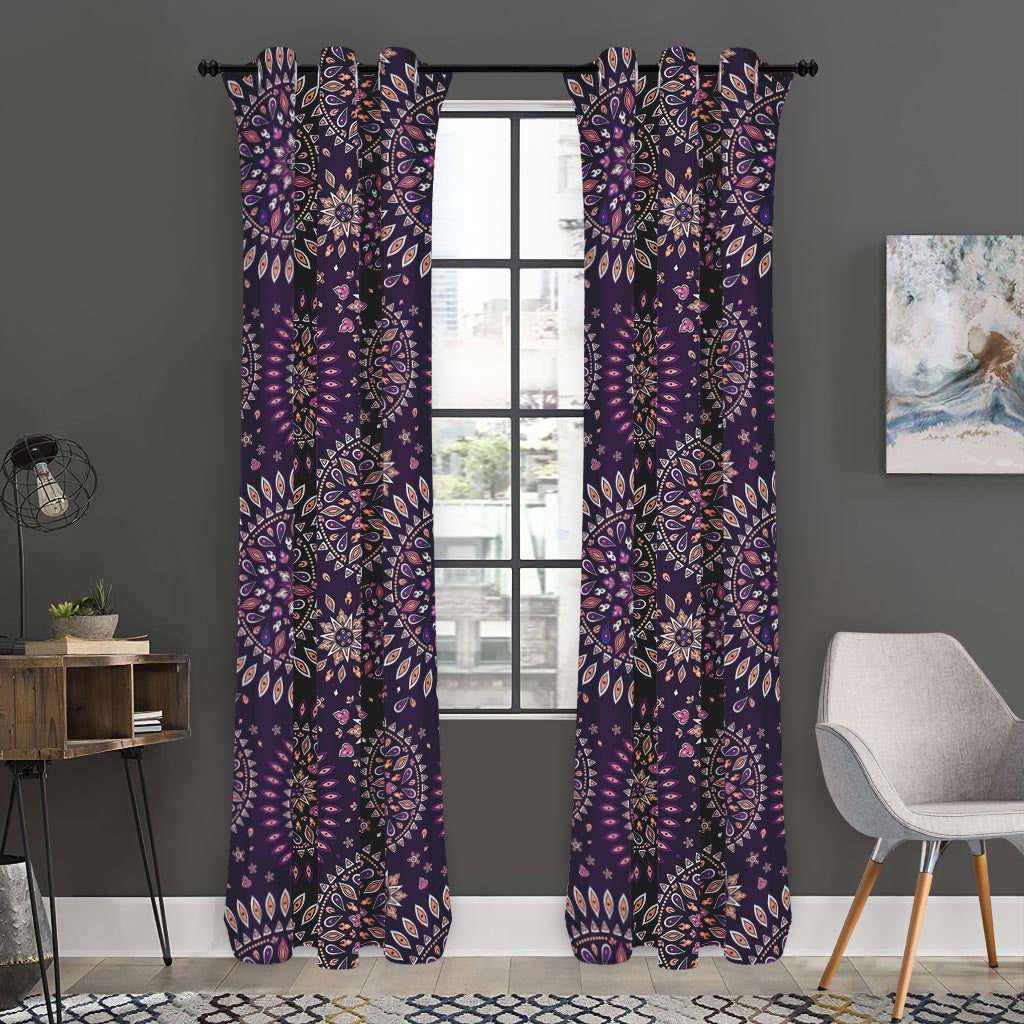 Purple Bohemian Mandala Pattern Print Curtain