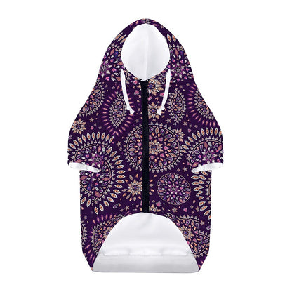 Purple Bohemian Mandala Pattern Print Dog Zip Up Hoodie