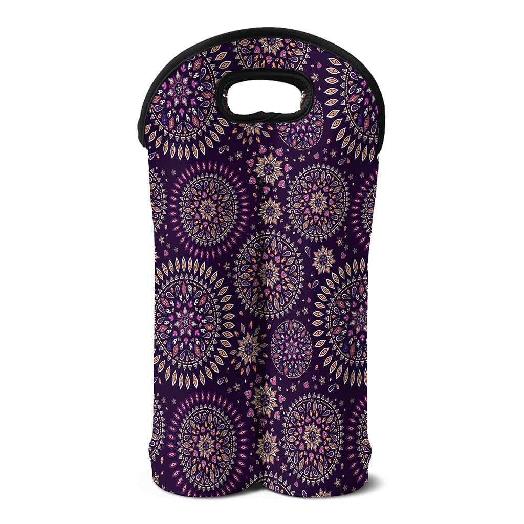 Purple Bohemian Mandala Pattern Print Double Neoprene Wine Tote