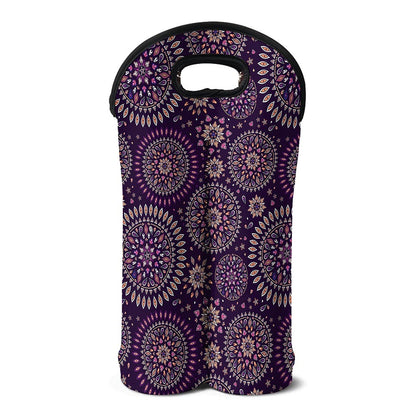 Purple Bohemian Mandala Pattern Print Double Neoprene Wine Tote