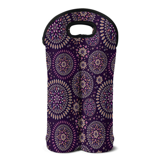 Purple Bohemian Mandala Pattern Print Double Neoprene Wine Tote