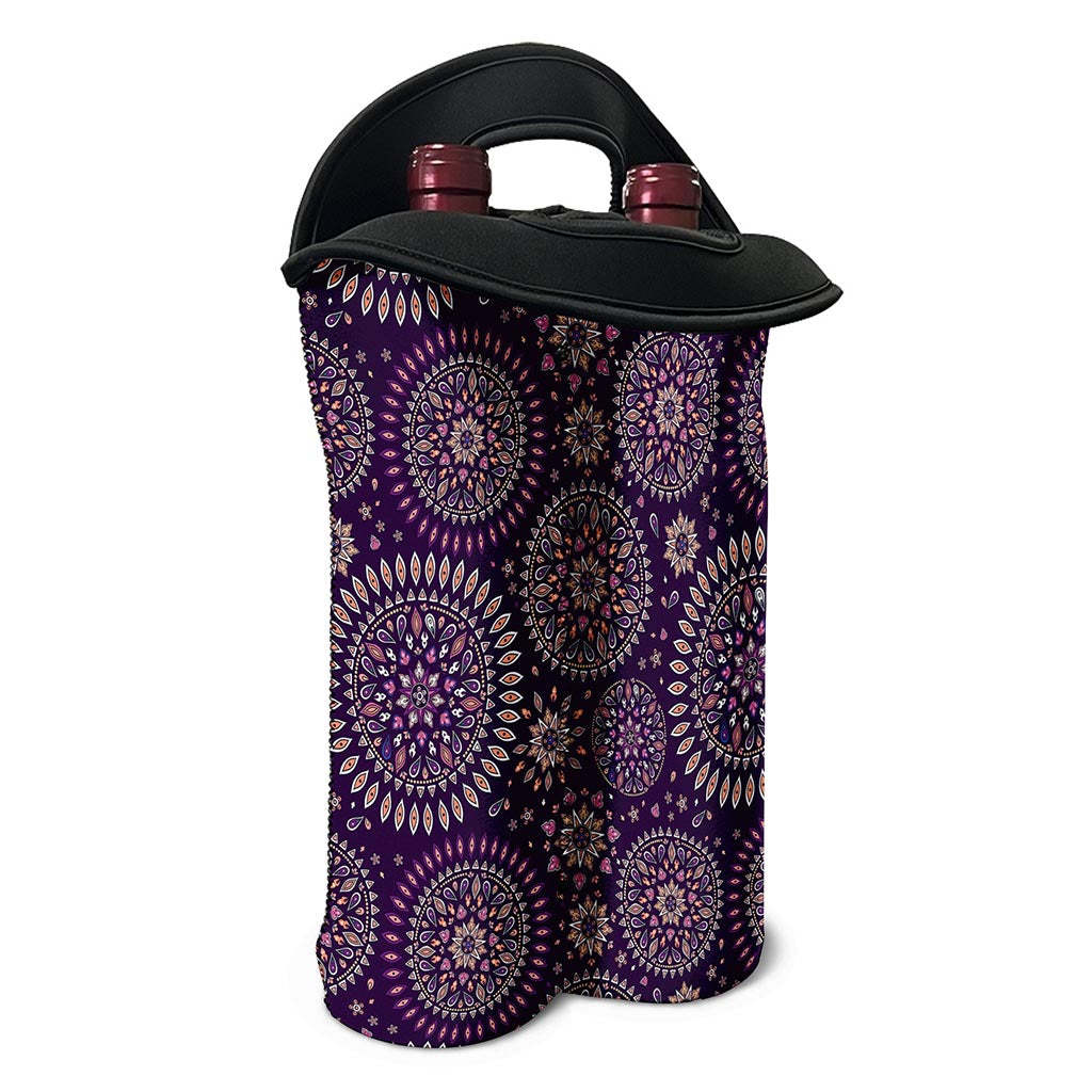 Purple Bohemian Mandala Pattern Print Double Neoprene Wine Tote
