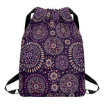 Purple Bohemian Mandala Pattern Print Drawstring Backpack