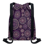 Purple Bohemian Mandala Pattern Print Drawstring Backpack