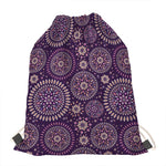 Purple Bohemian Mandala Pattern Print Drawstring Bag