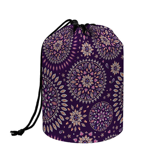 Purple Bohemian Mandala Pattern Print Drawstring Makeup Bag