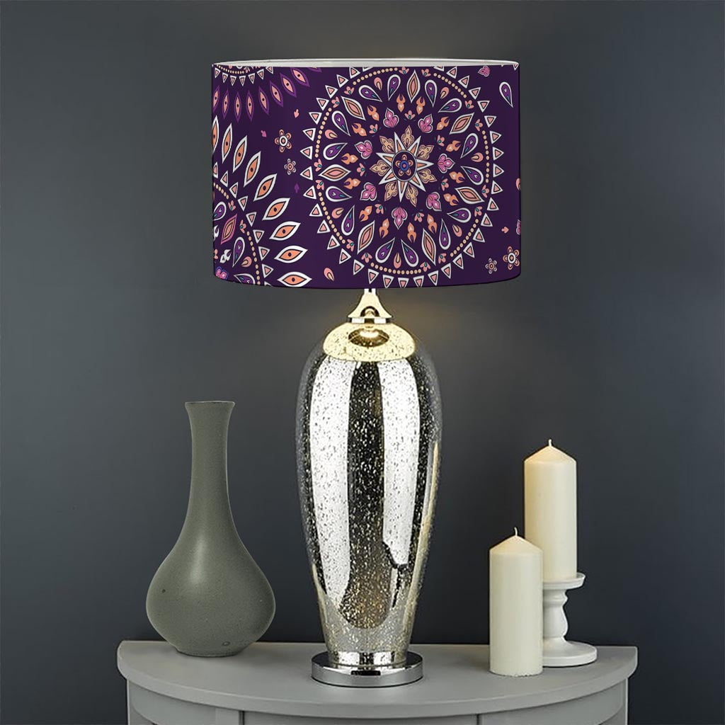 Purple Bohemian Mandala Pattern Print Drum Lamp Shade