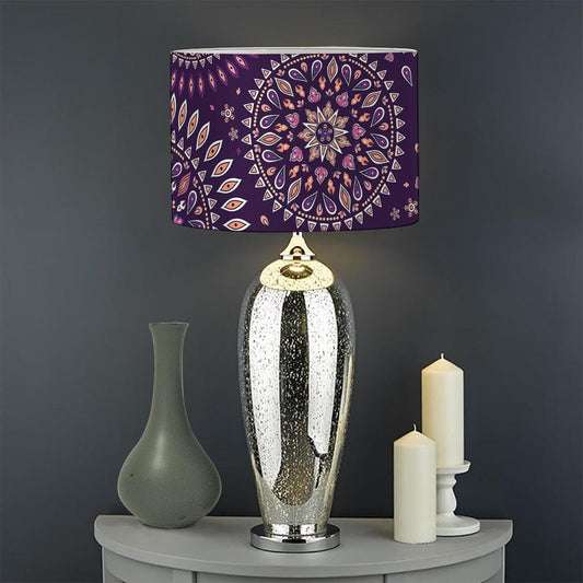 Purple Bohemian Mandala Pattern Print Drum Lamp Shade