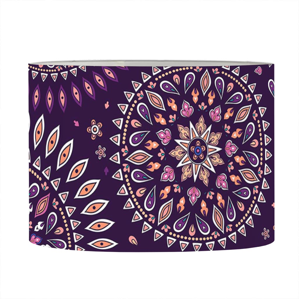Purple Bohemian Mandala Pattern Print Drum Lamp Shade