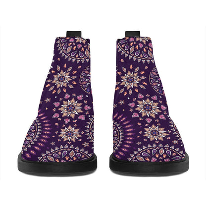 Purple Bohemian Mandala Pattern Print Flat Ankle Boots