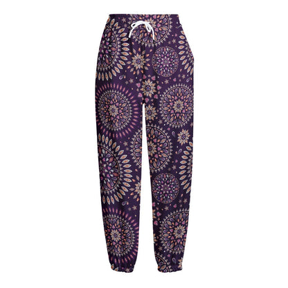 Purple Bohemian Mandala Pattern Print Fleece Lined Knit Pants