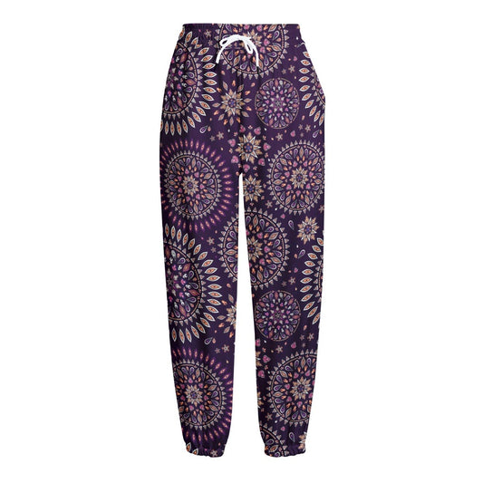 Purple Bohemian Mandala Pattern Print Fleece Lined Knit Pants