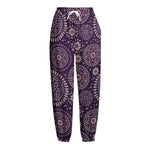 Purple Bohemian Mandala Pattern Print Fleece Lined Knit Pants