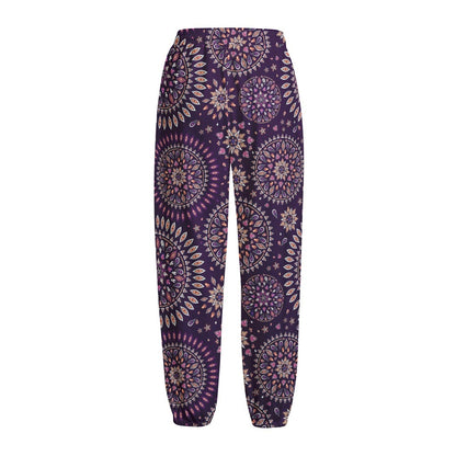 Purple Bohemian Mandala Pattern Print Fleece Lined Knit Pants