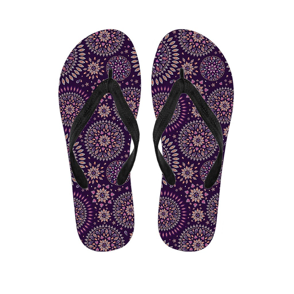 Purple Bohemian Mandala Pattern Print Flip Flops
