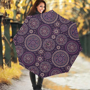 Purple Bohemian Mandala Pattern Print Foldable Umbrella