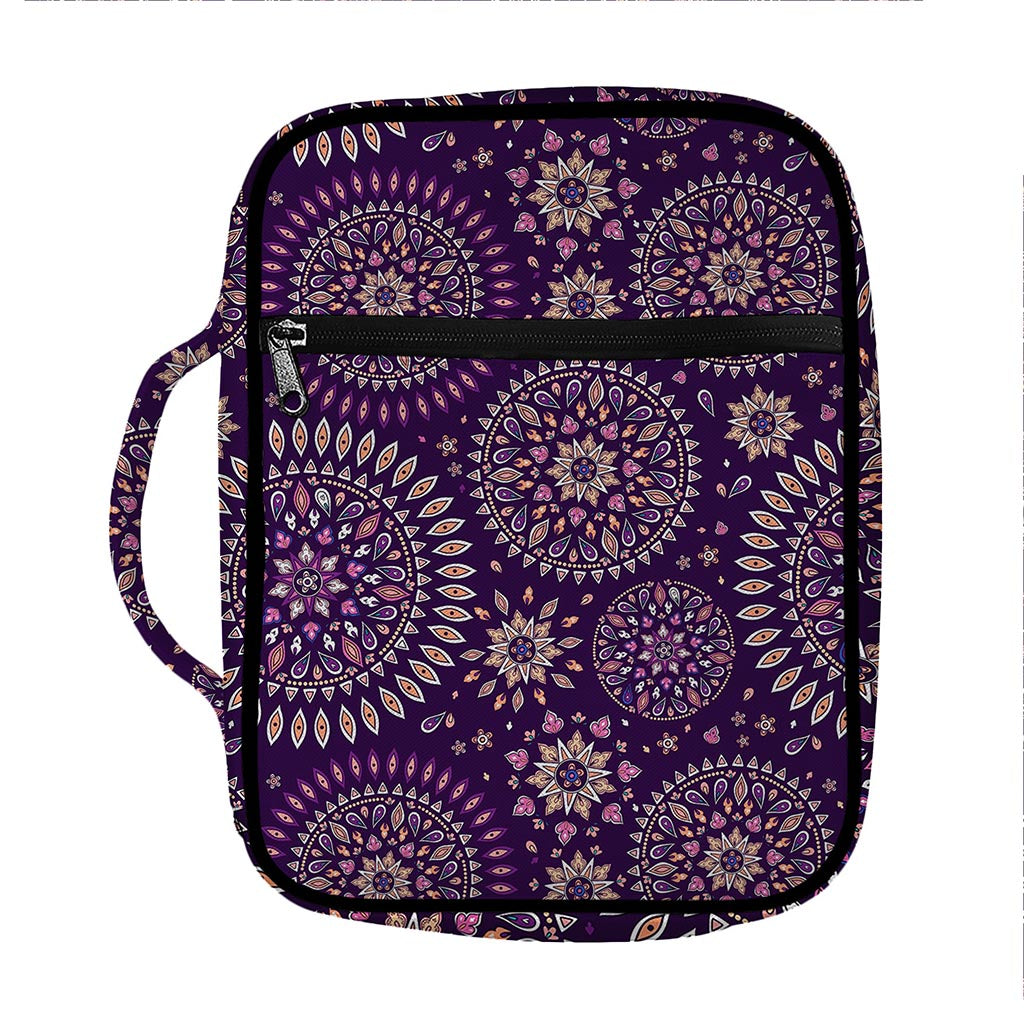 Purple Bohemian Mandala Pattern Print Front Pocket Bible Bag