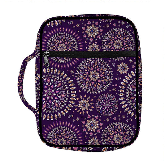 Purple Bohemian Mandala Pattern Print Front Pocket Bible Bag
