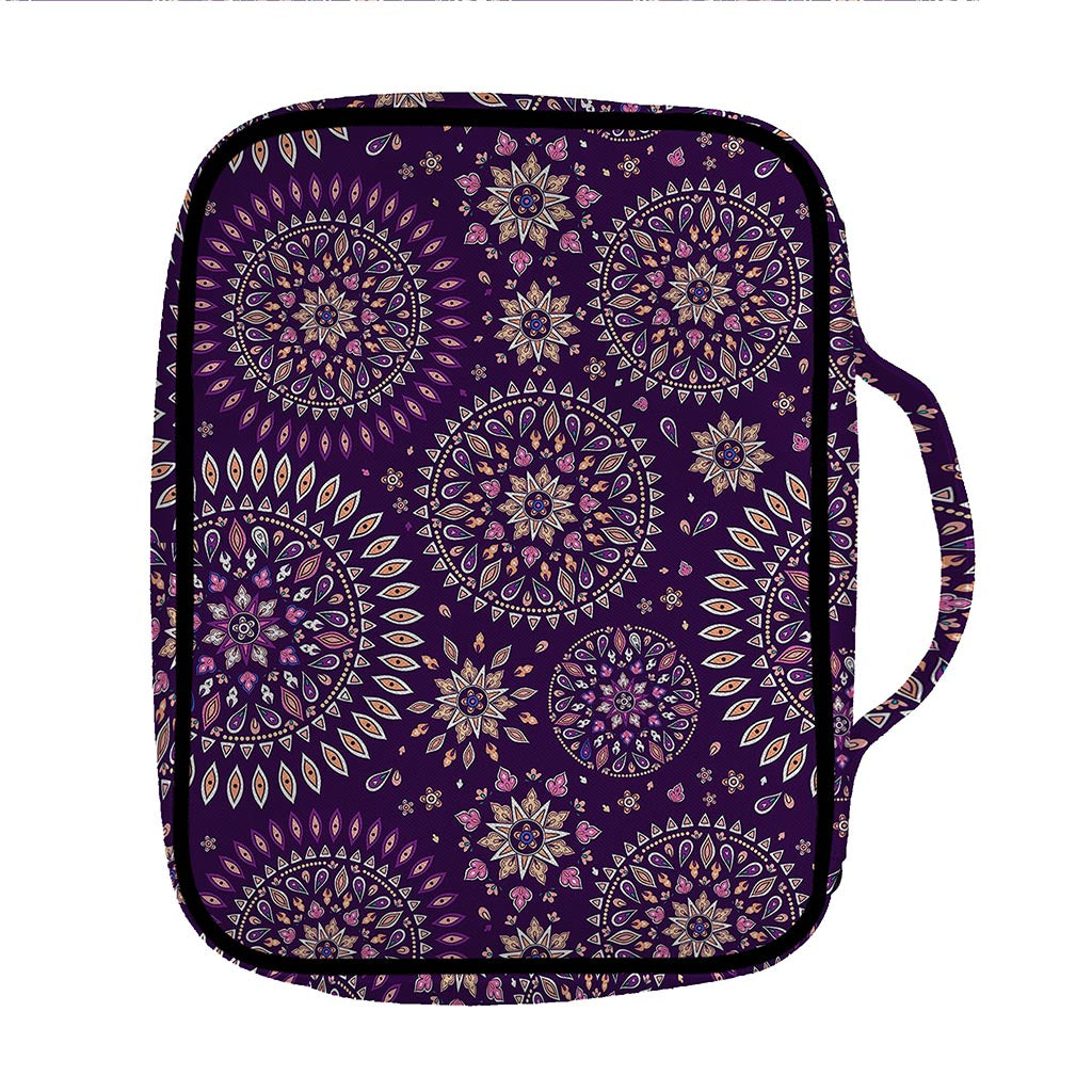 Purple Bohemian Mandala Pattern Print Front Pocket Bible Bag