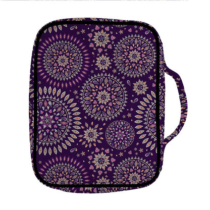 Purple Bohemian Mandala Pattern Print Front Pocket Bible Bag