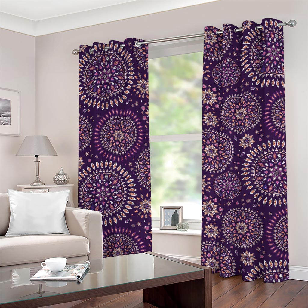 Purple Bohemian Mandala Pattern Print Grommet Curtains