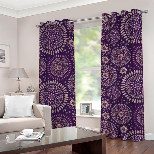 Purple Bohemian Mandala Pattern Print Grommet Curtains