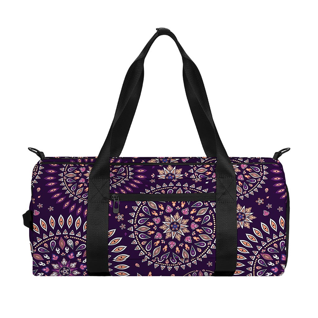 Purple Bohemian Mandala Pattern Print Gym Bag