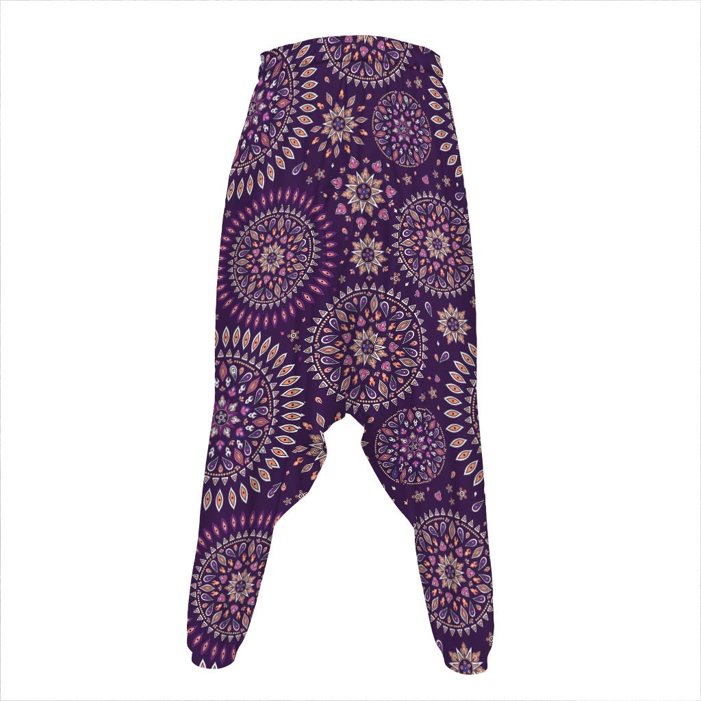 Purple Bohemian Mandala Pattern Print Hammer Pants