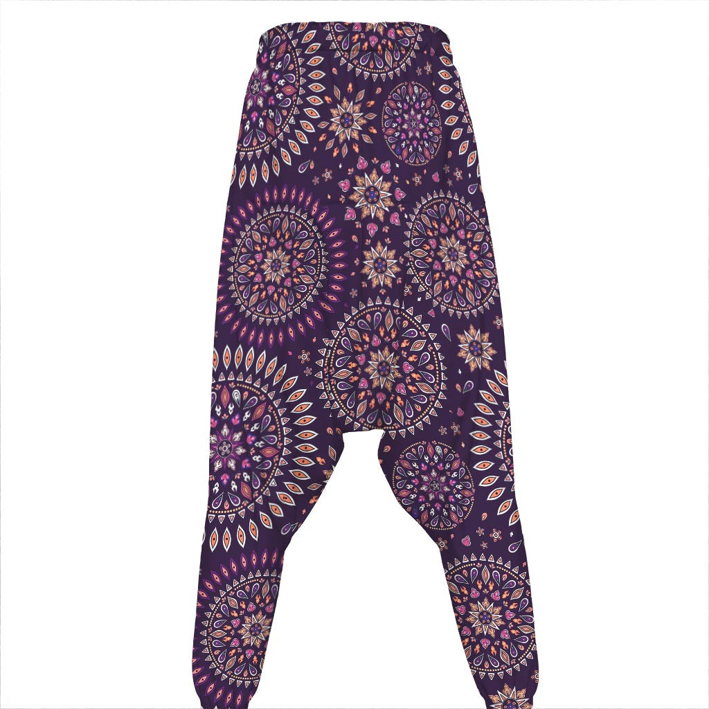 Purple Bohemian Mandala Pattern Print Hammer Pants