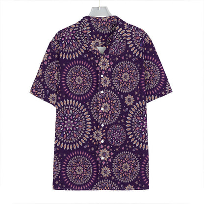 Purple Bohemian Mandala Pattern Print Hawaiian Shirt