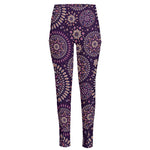 Purple Bohemian Mandala Pattern Print High-Waisted Pocket Leggings