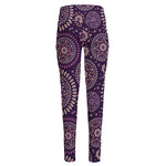 Purple Bohemian Mandala Pattern Print High-Waisted Pocket Leggings