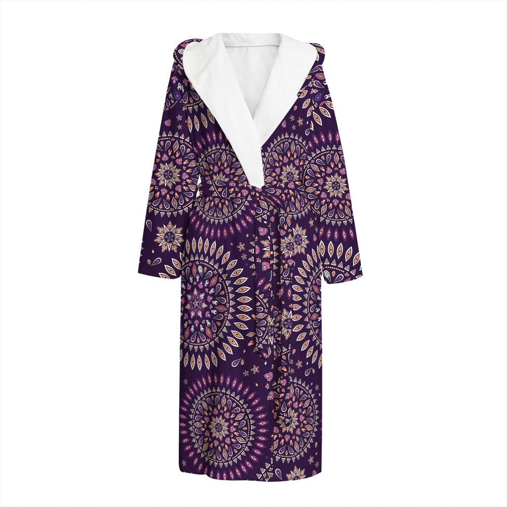 Purple Bohemian Mandala Pattern Print Hooded Bathrobe
