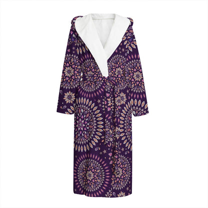 Purple Bohemian Mandala Pattern Print Hooded Bathrobe