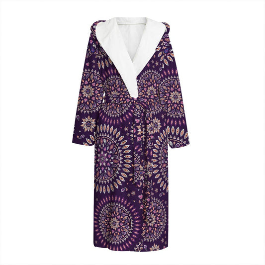 Purple Bohemian Mandala Pattern Print Hooded Bathrobe