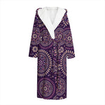Purple Bohemian Mandala Pattern Print Hooded Bathrobe